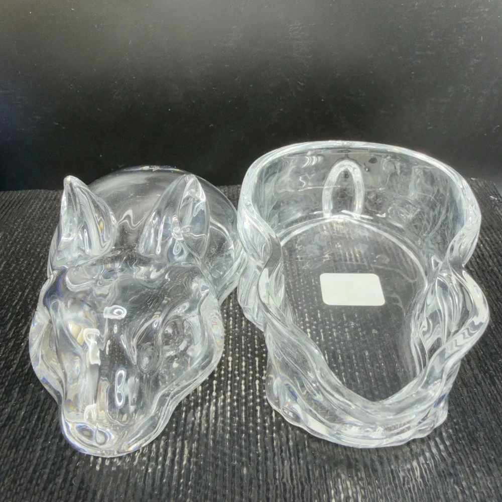 Crate & Barrel Clear Glass Covered Bunny Rabbit Candy Dish‎ Trinket Box NEW